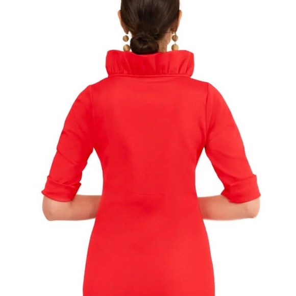 NWOT Gretchen Scott Ruffle Neck Dress in Crimson Red Size XL - Picture 3 of 5